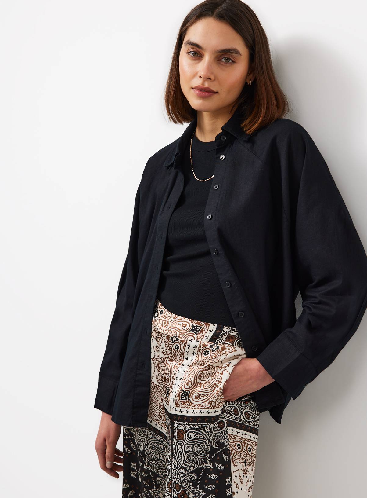 Black Linen Blend Long Sleeve Shirt 24 - Image 1