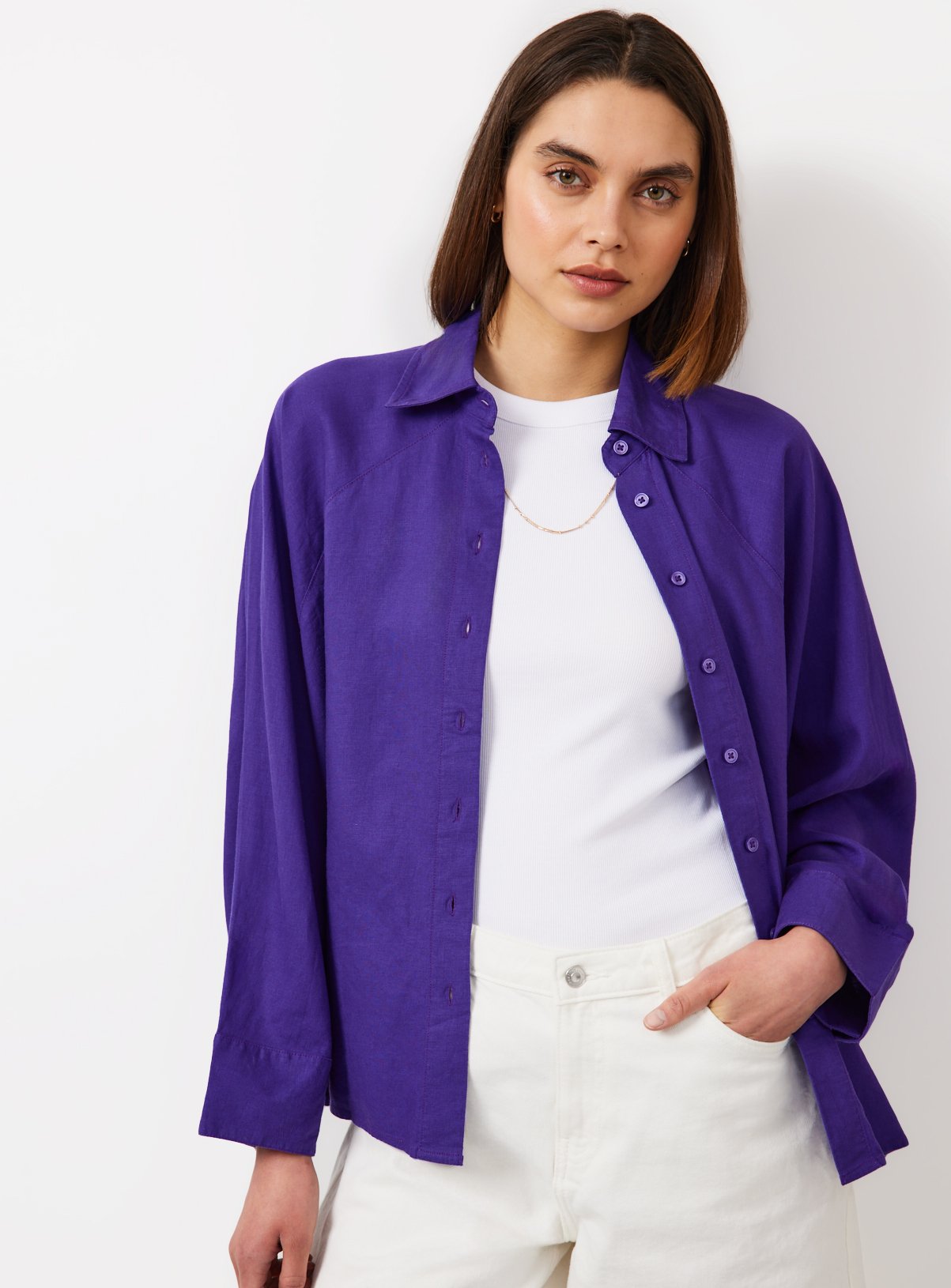 Blue Linen Blend Long Sleeve Shirt 16 - Image 1 thumbnail