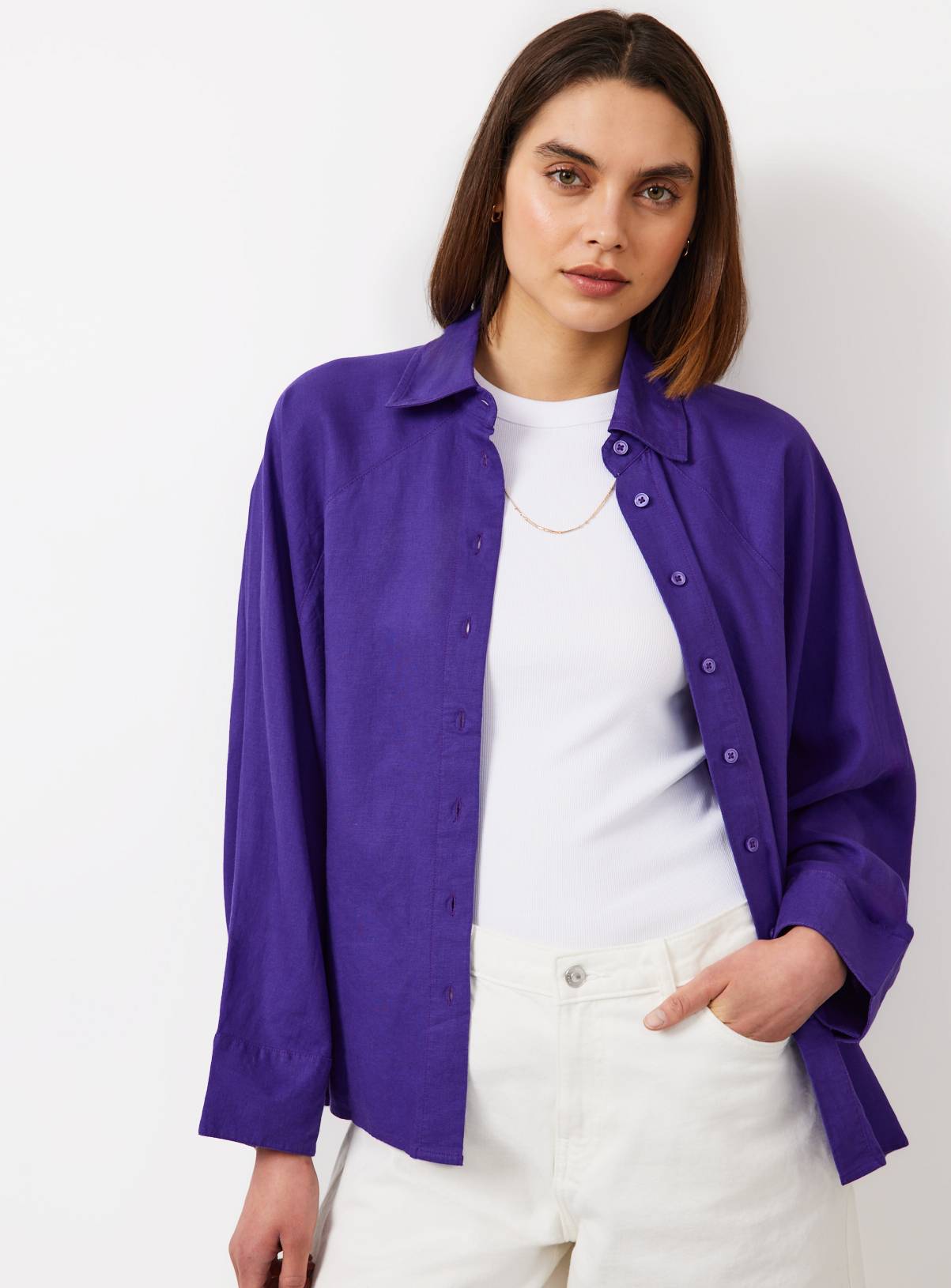 Blue Linen Blend Long Sleeve Shirt 16 - Image 1