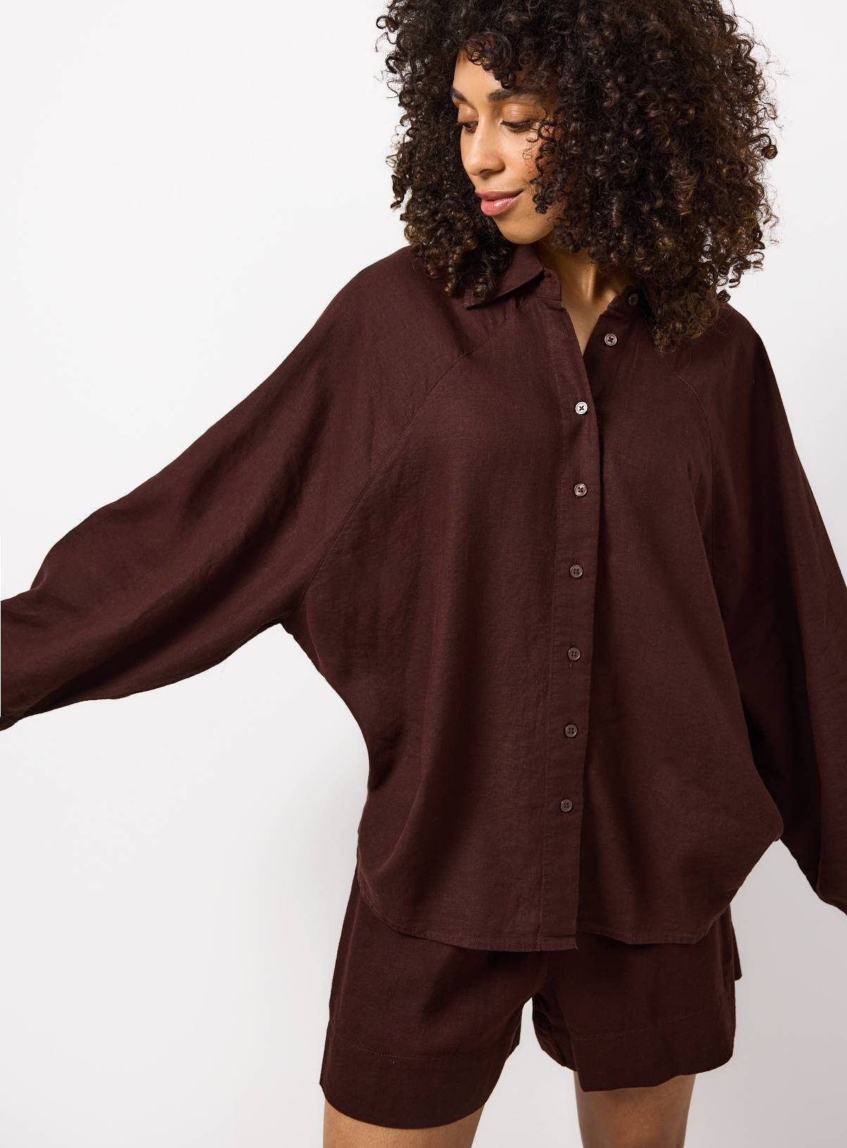 Brown Linen Blend Long Sleeve Shirt 6 - Image 1