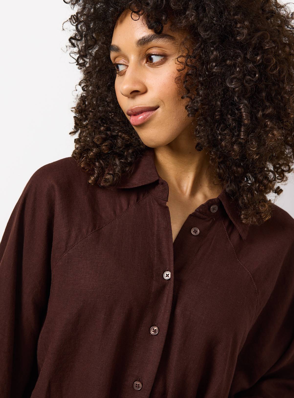 Brown Linen Blend Long Sleeve Shirt 6 - Image 3