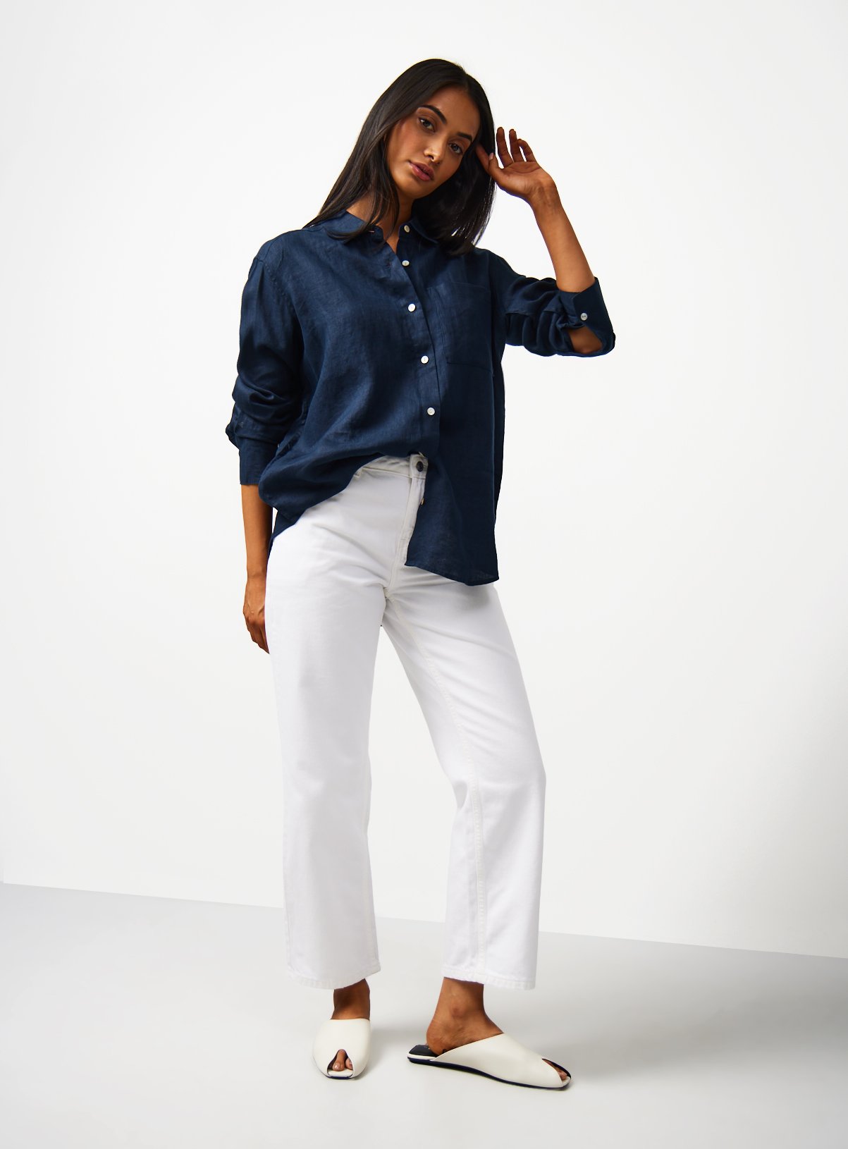 Navy Pure Linen Shirt 8 - Image 2 thumbnail