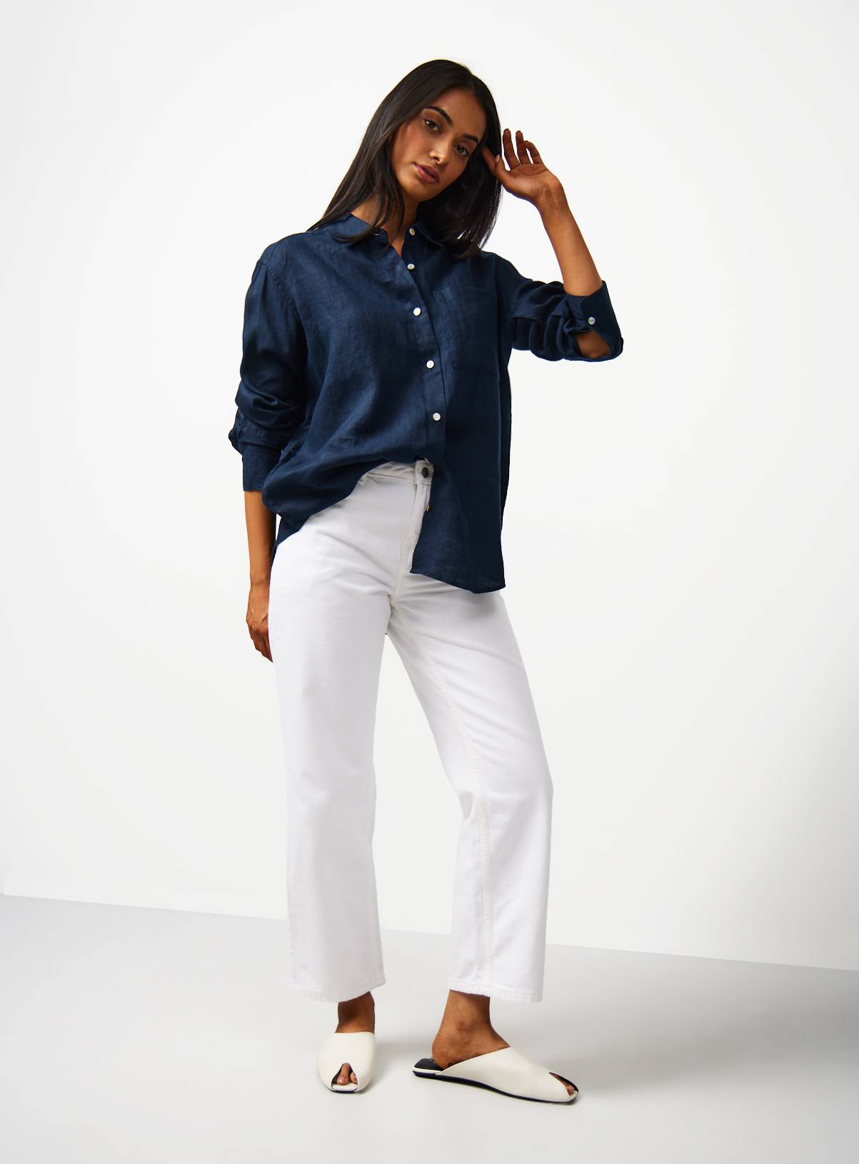 Navy Pure Linen Shirt 8 - Image 2