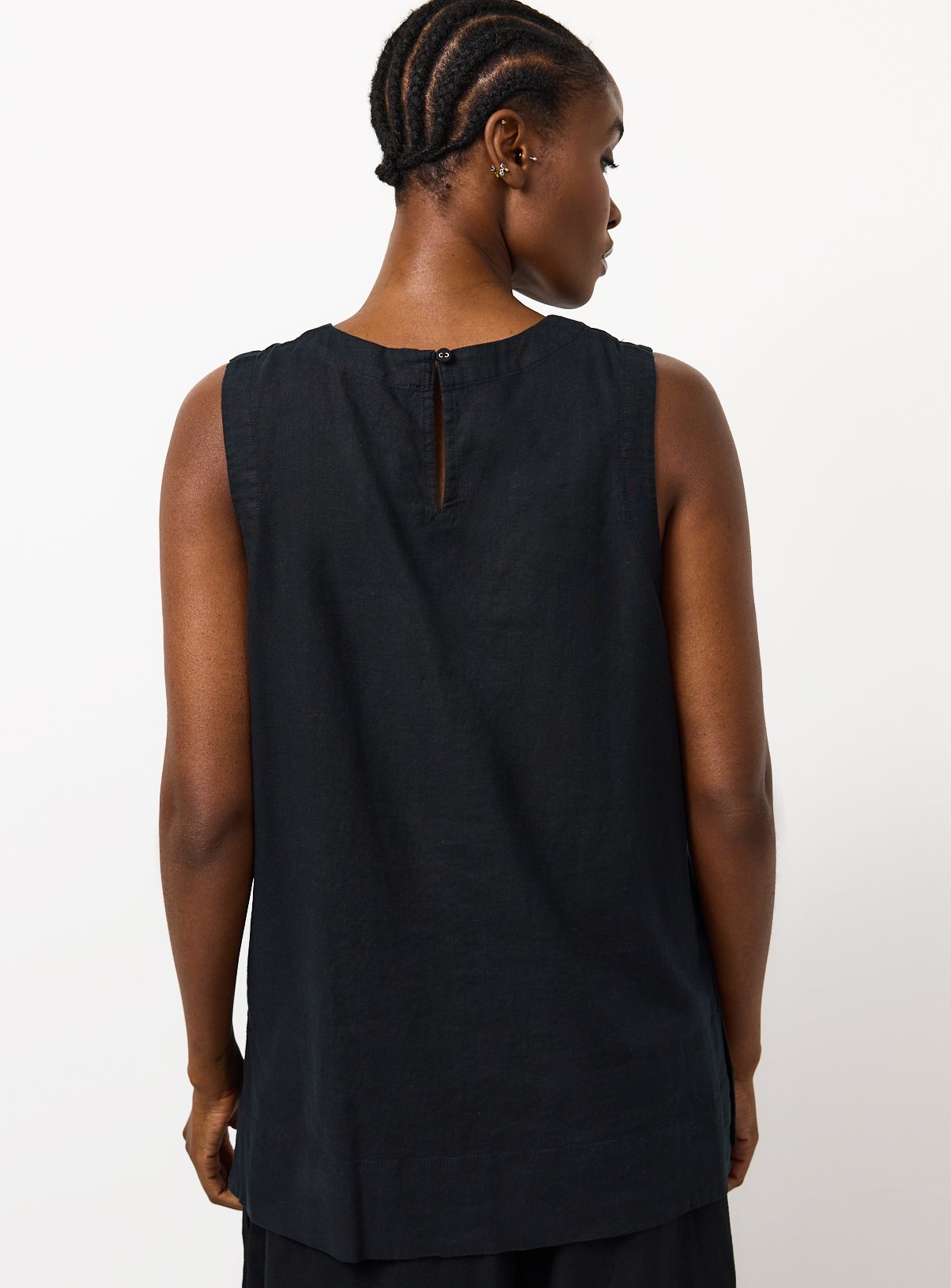Black Linen Blend Longline Sleeveless Shell Top 18 - Image 4 thumbnail