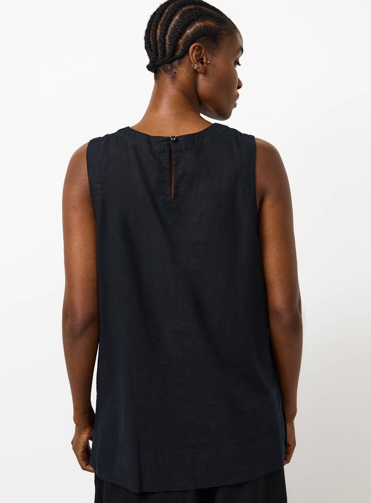 Black Linen Blend Longline Sleeveless Shell Top 18 - Image 4