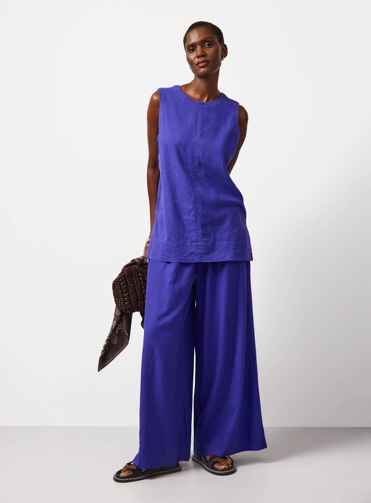 Blue Linen Blend Longline Sleeveless Shell Top 10 - Image 2