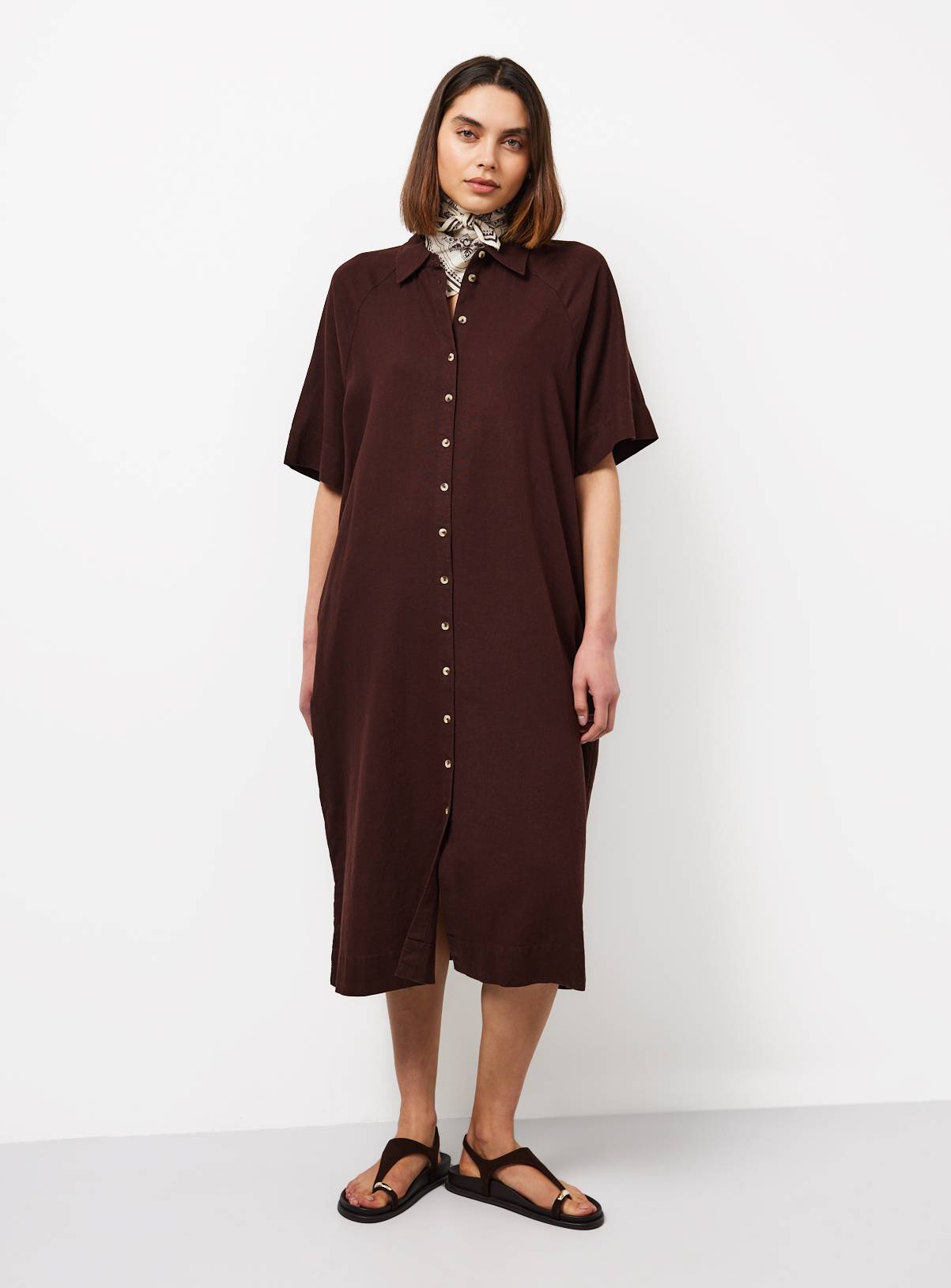 Brown Linen Blend Shirt Dress 16 - Image 1