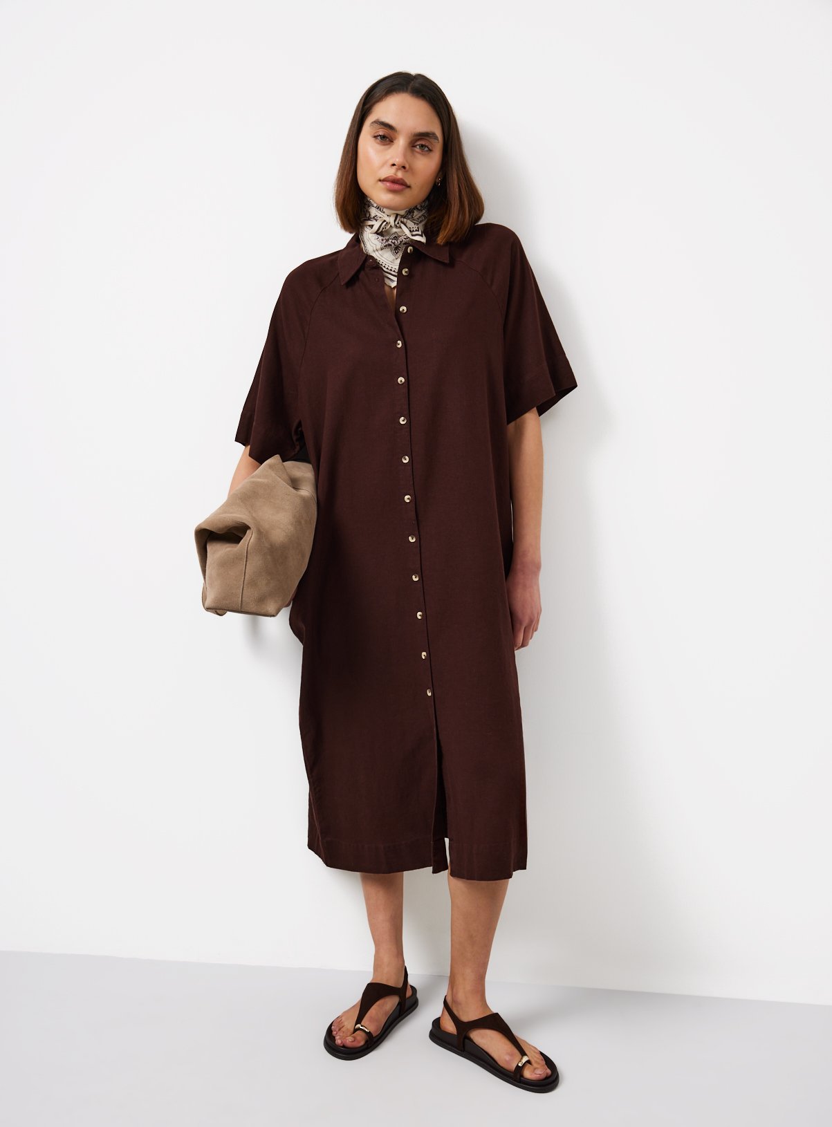 Brown Linen Blend Shirt Dress 16 - Image 2 thumbnail