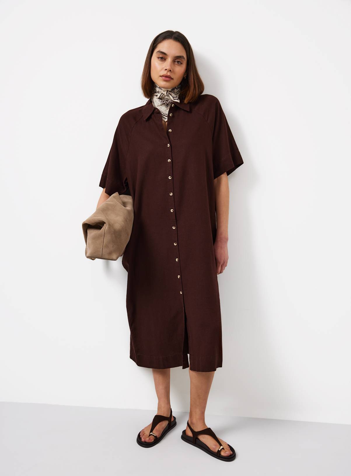 Brown Linen Blend Shirt Dress 16 - Image 2
