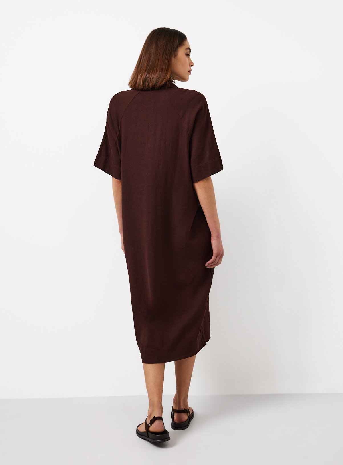 Brown Linen Blend Shirt Dress 16 - Image 4 thumbnail