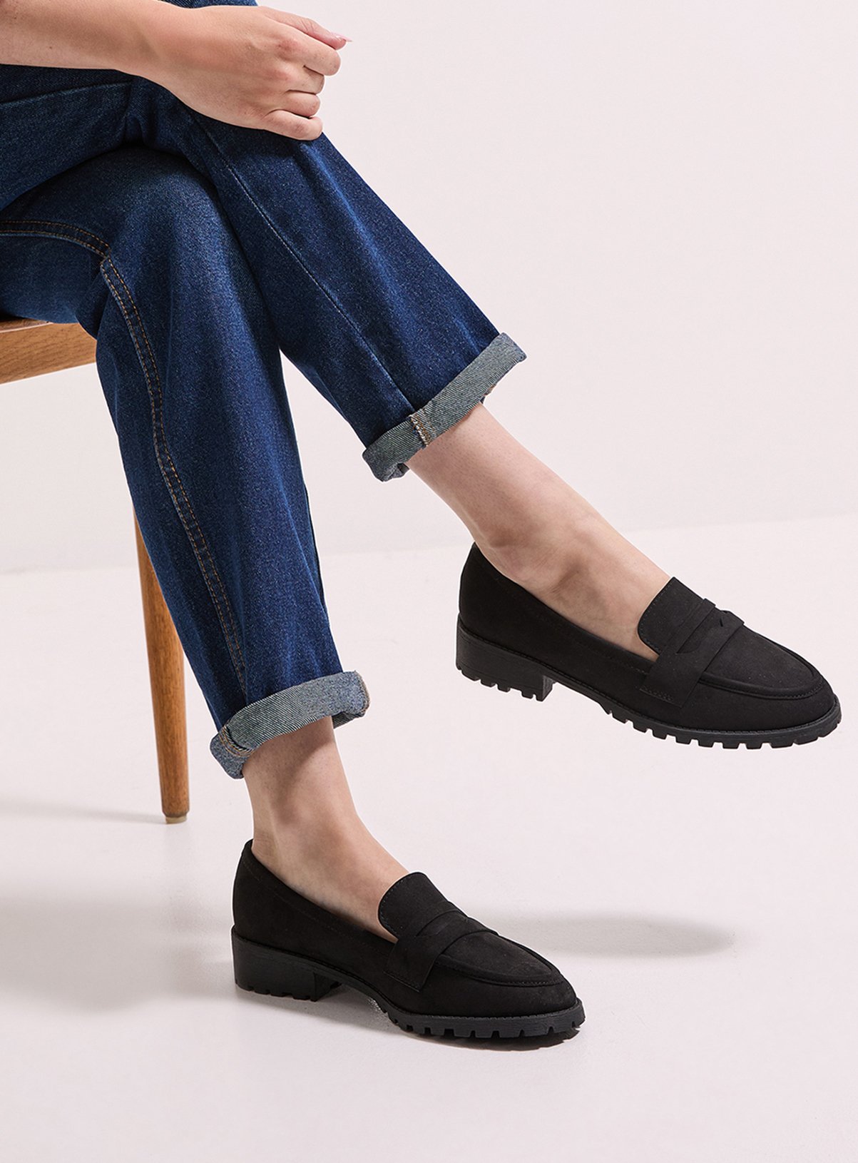 DOROTHY PERKINS Black Leoni Faux Suede Chunky Loafers 6 - Image 2 thumbnail