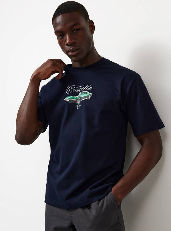 Navy Corvette Graphic Print T-Shirt S