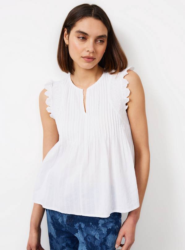  White Pintuck Notch Neck Shell Top 12