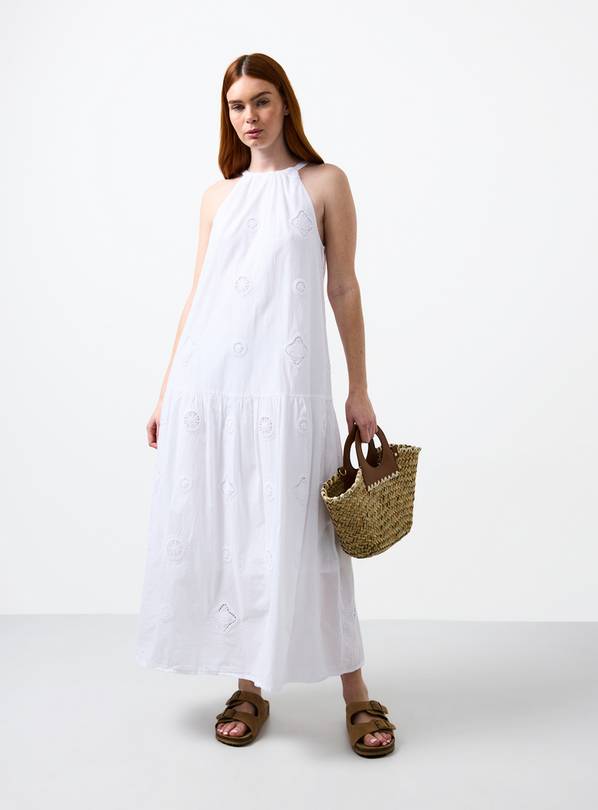White Crochet Patch Midaxi Shift Dress 22