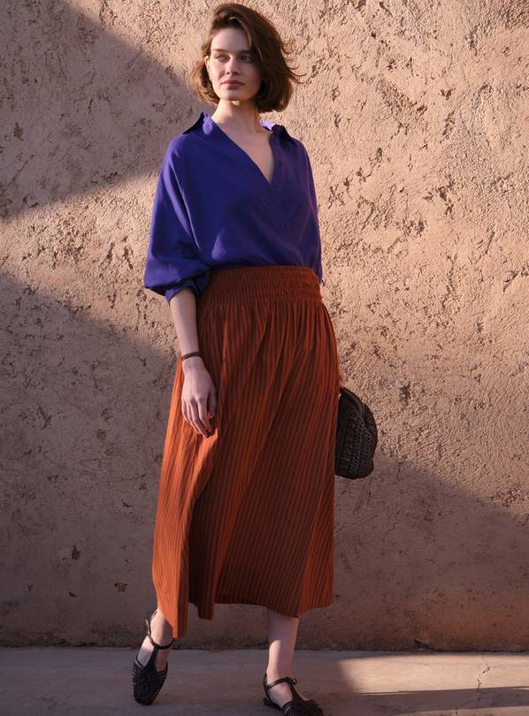 Brown Stripe Full Midaxi Co-ord Skirt 10