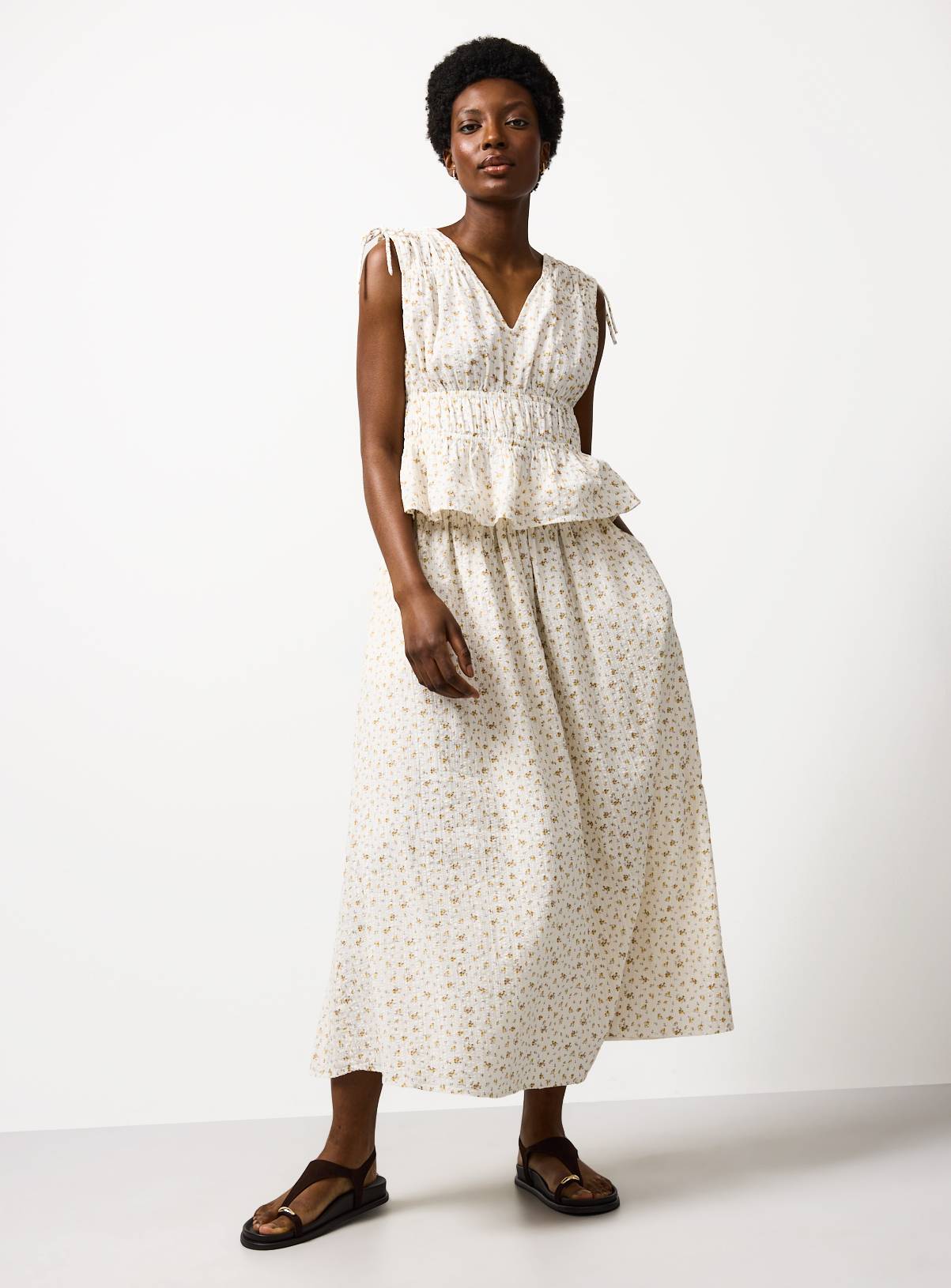 Cream Floral Print Shirred Sleeveless Co-ord Top 12 - Image 2