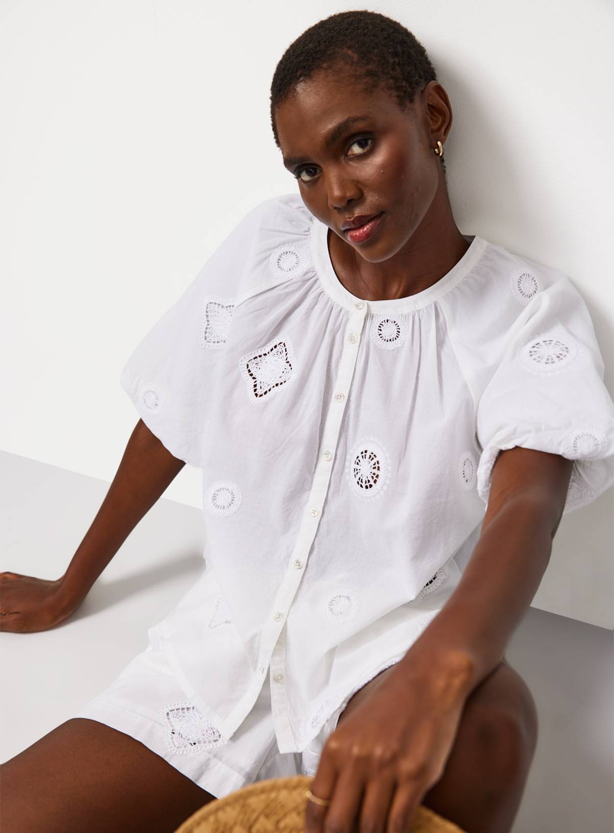 White Crochet Patch Co-ord Blouse 6 - Image 1