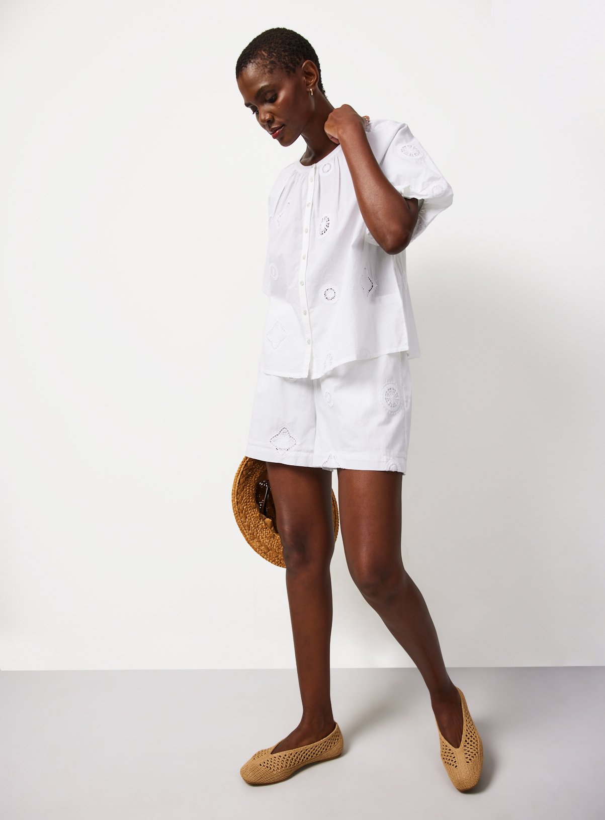 White Crochet Patch Co-ord Blouse 6 - Image 2 thumbnail