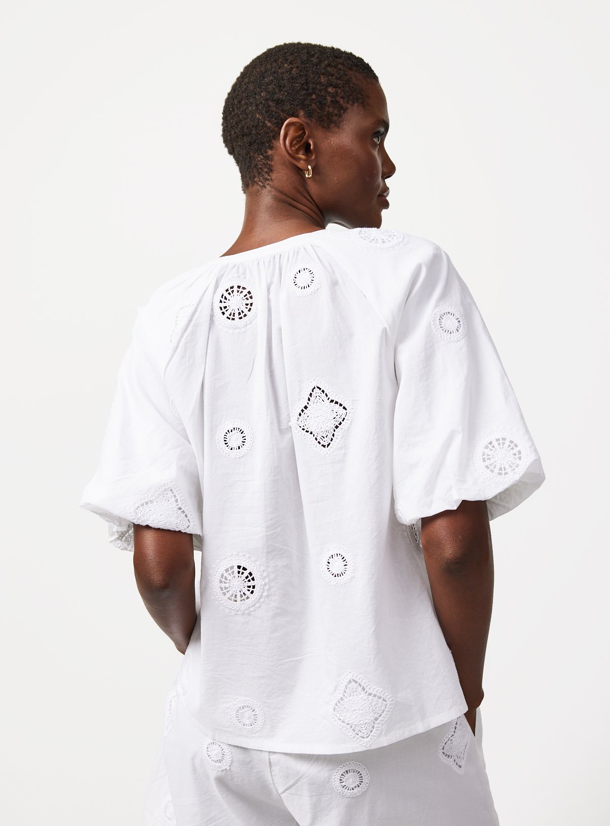White Crochet Patch Co-ord Blouse 6 - Image 3 thumbnail