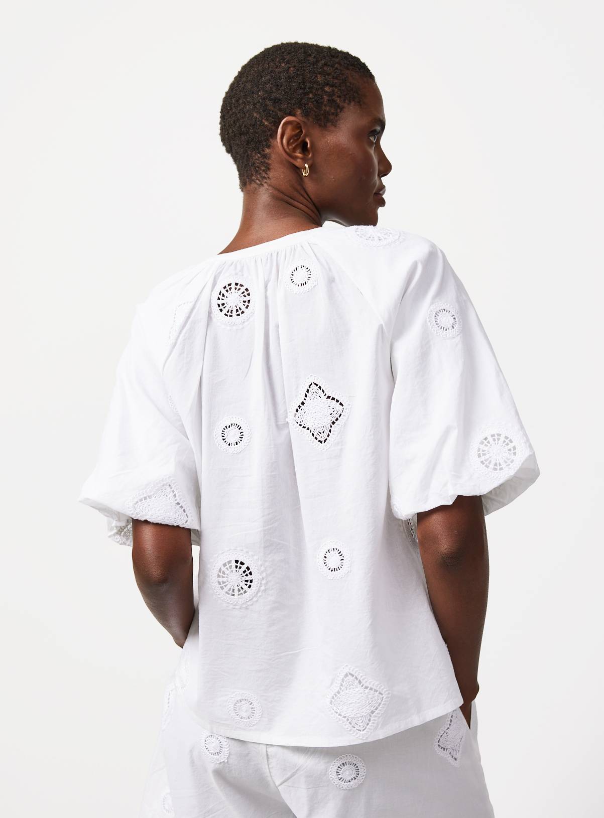 White Crochet Patch Co-ord Blouse 6 - Image 3