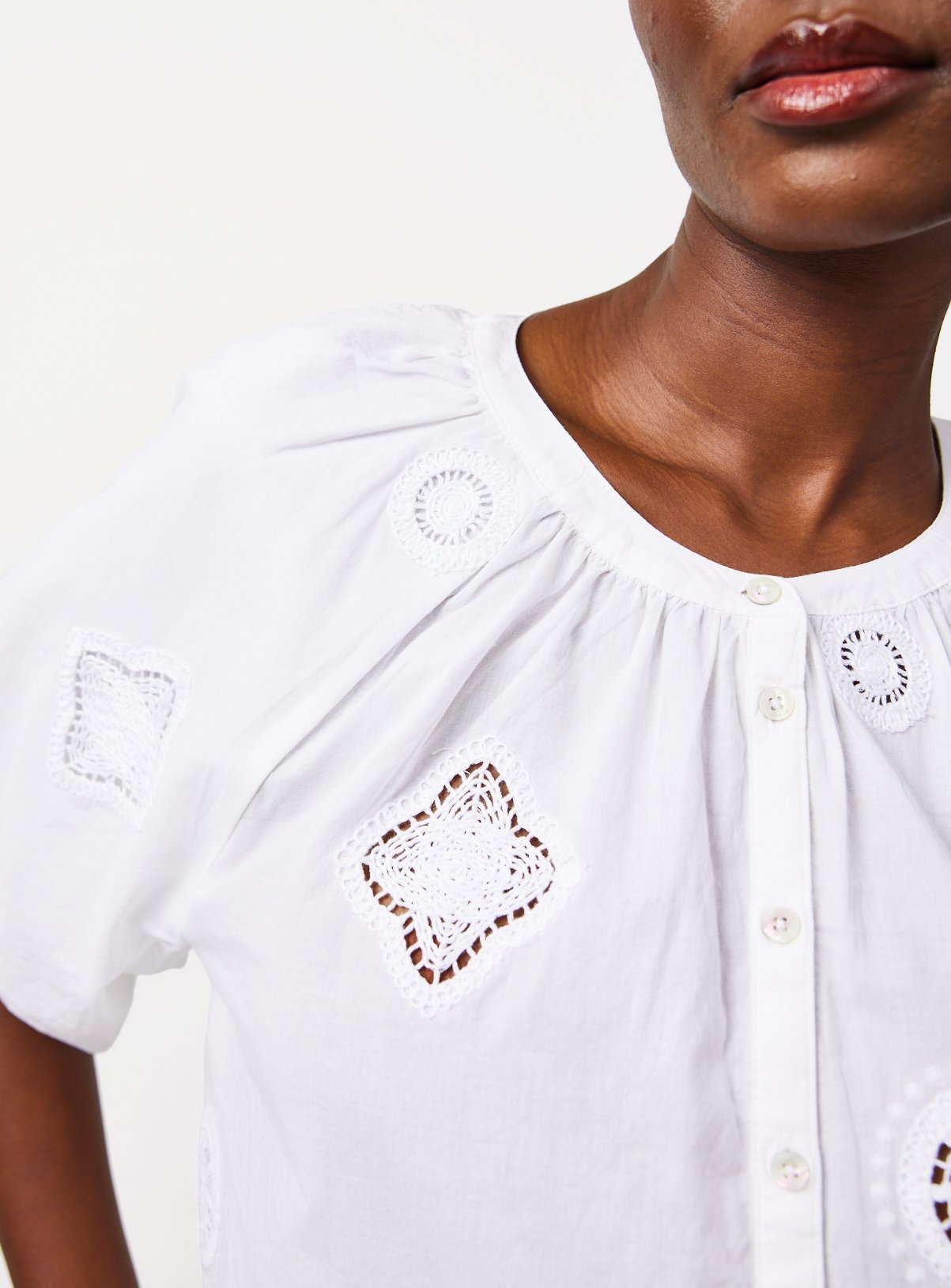 White Crochet Patch Co-ord Blouse 6 - Image 4 thumbnail