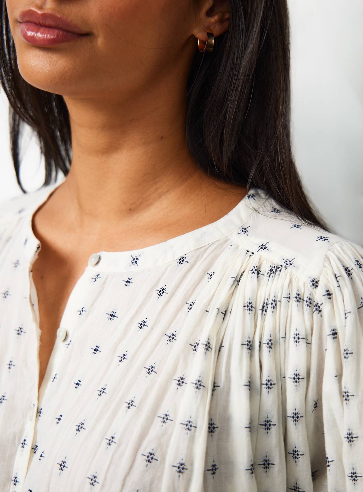 White Jacquard 3/4 Sleeve Blouse 20 - Image 3