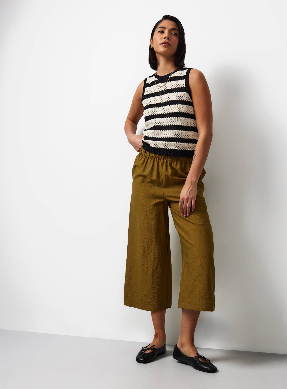 Mono Stripe Airtex Cotton Knitted Vest S - Image 2