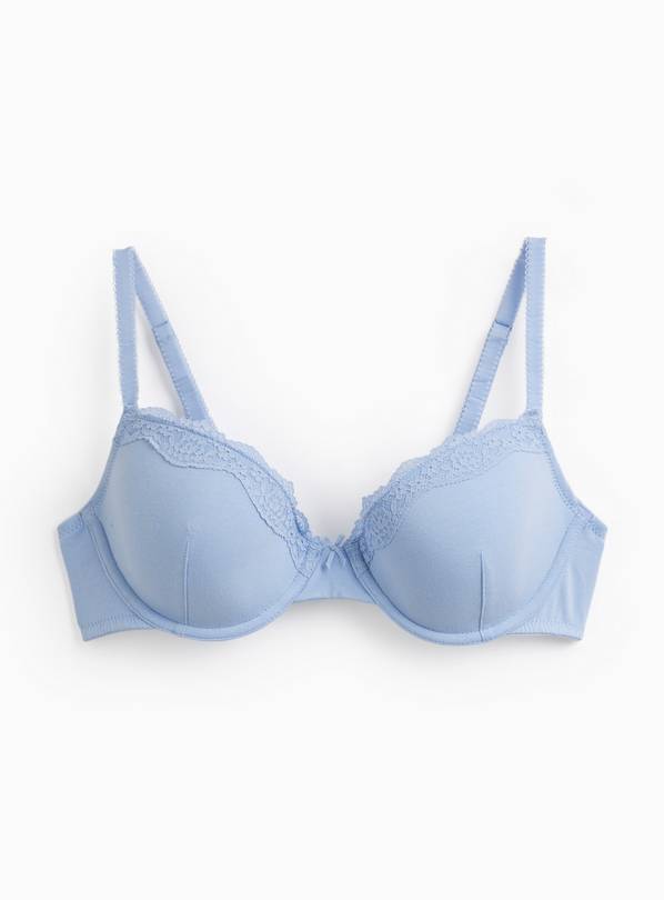 Blue Lace Trim Padded Underwired T-Shirt Bra 36DD