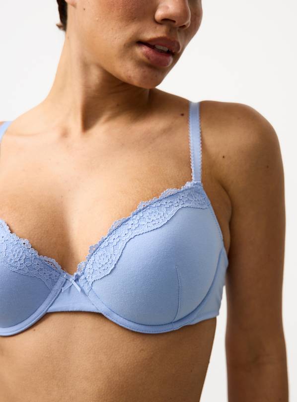 Blue Lace Trim Padded Underwired T-Shirt Bra 38B