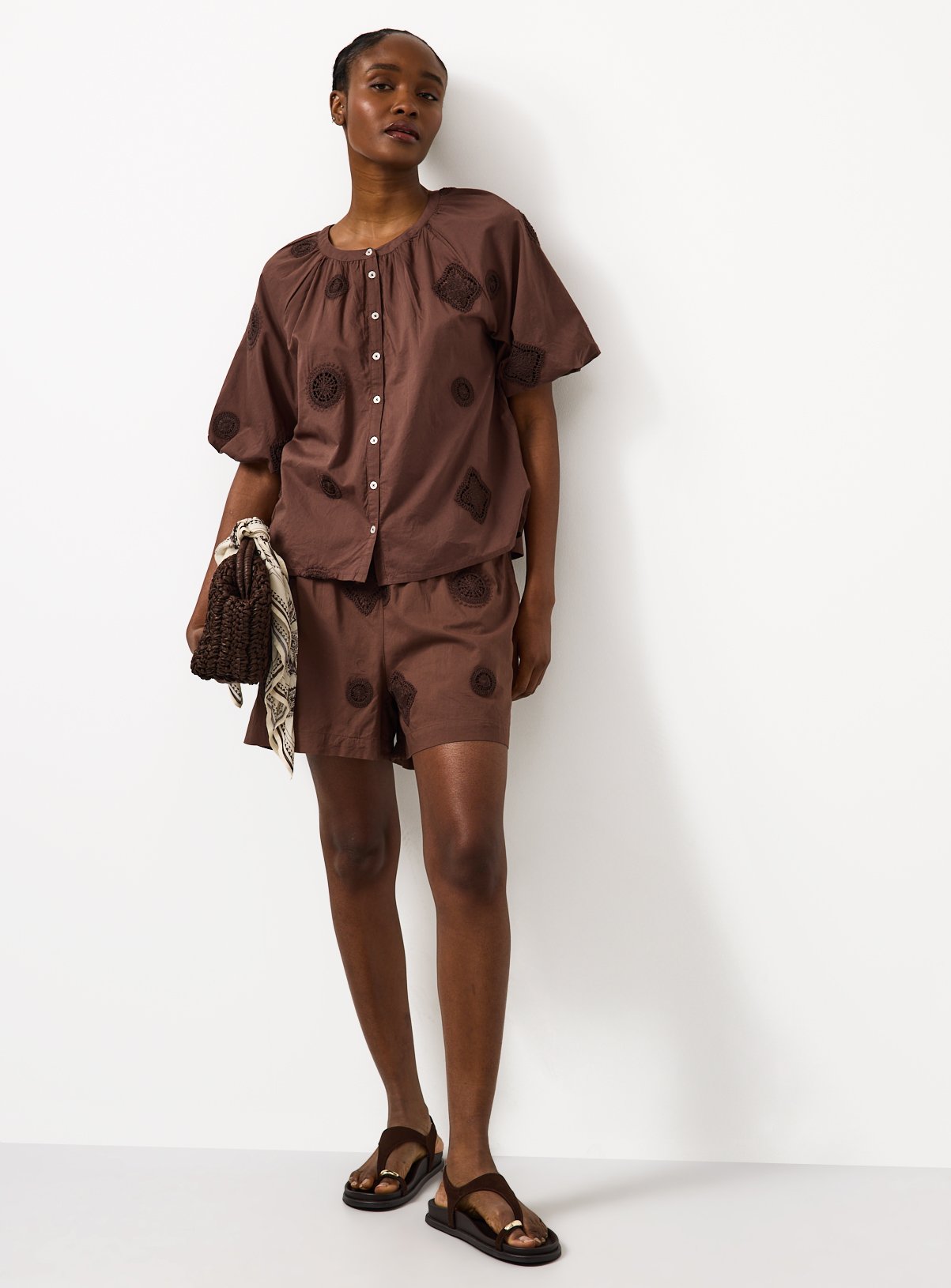 Brown Crochet Patch Co-ord Blouse 14 - Image 2 thumbnail