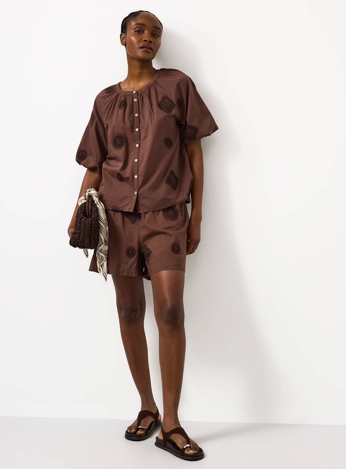 Brown Crochet Patch Co-ord Blouse 14 - Image 2