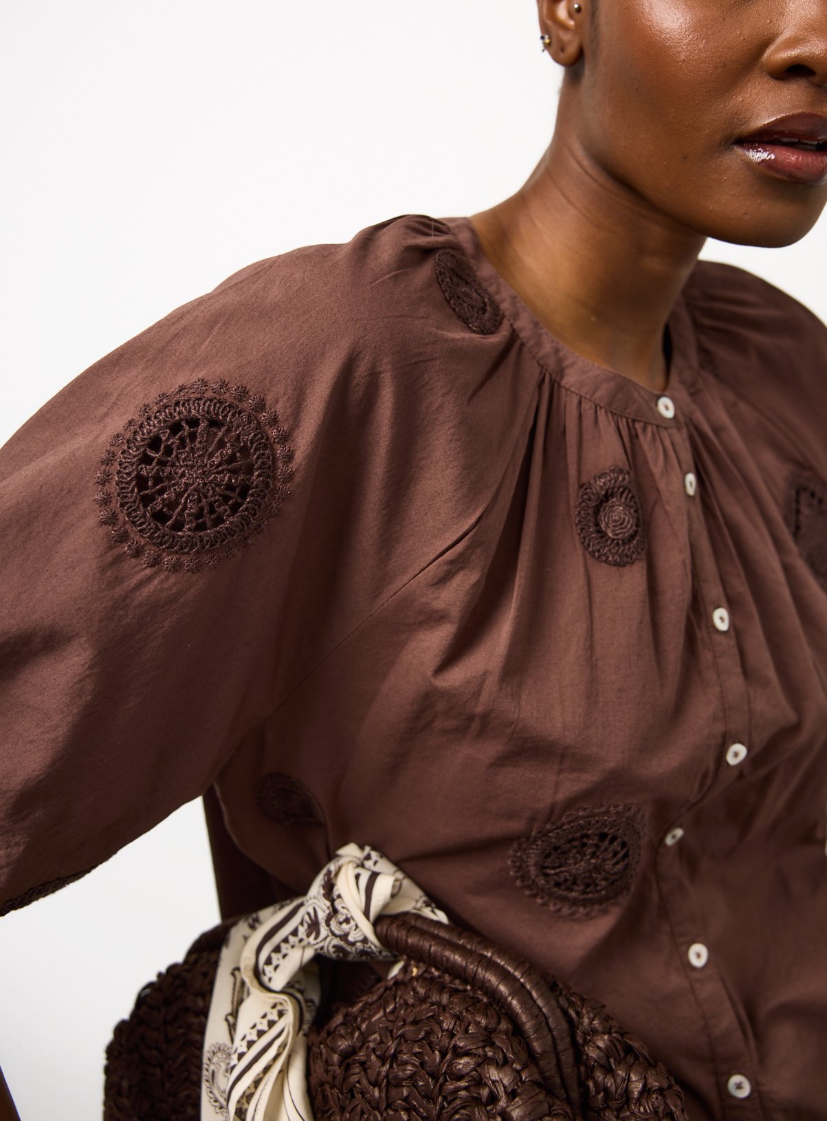 Brown Crochet Patch Co-ord Blouse 14 - Image 3 thumbnail