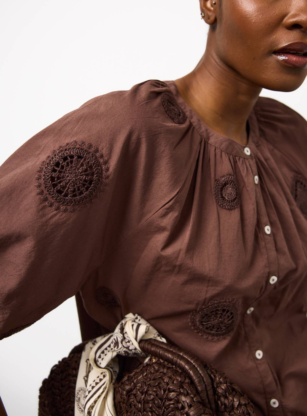 Brown Crochet Patch Co-ord Blouse 14 - Image 3