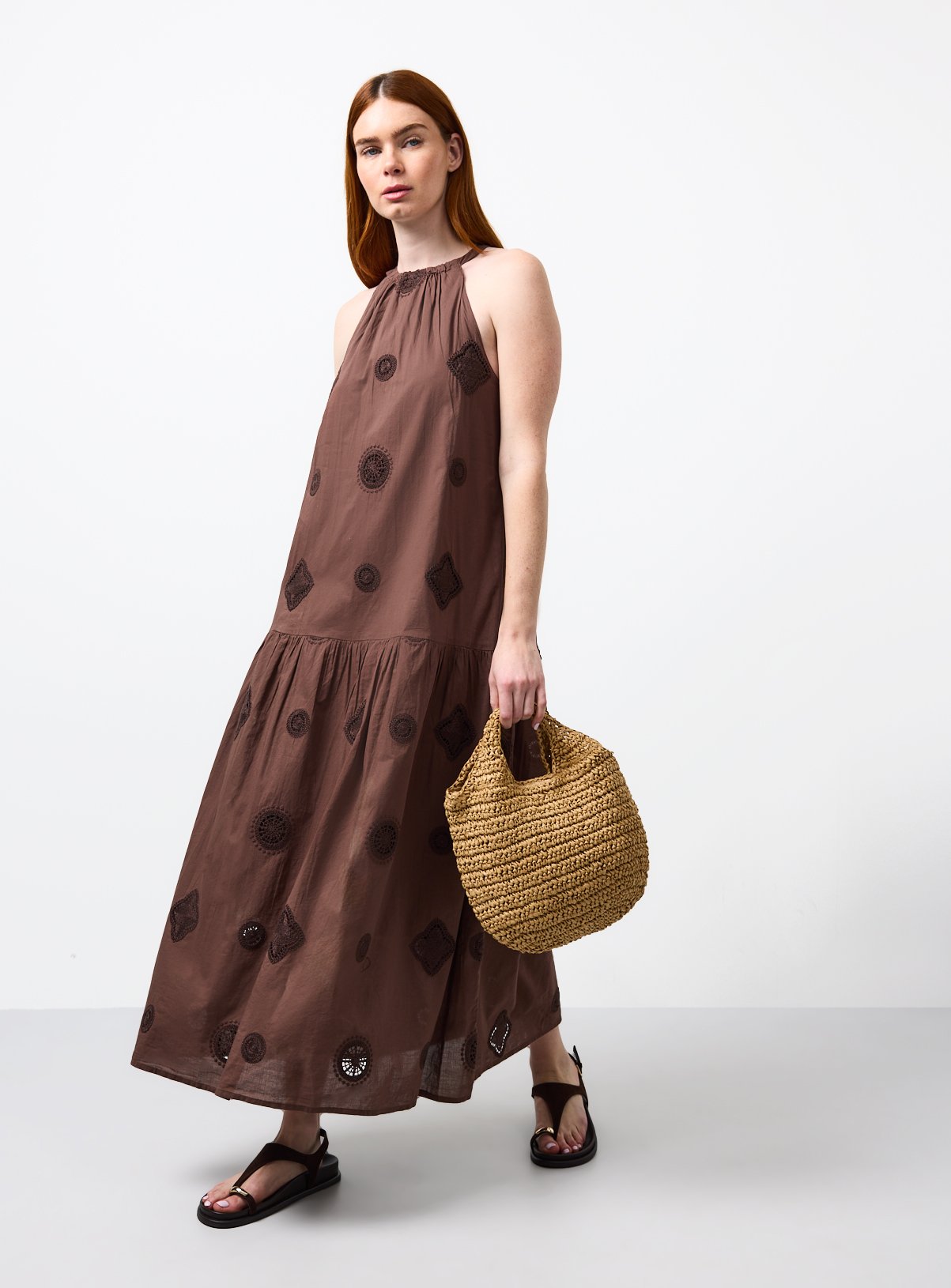 Brown Crochet Patch Midaxi Shift Dress 12 - Image 1 thumbnail