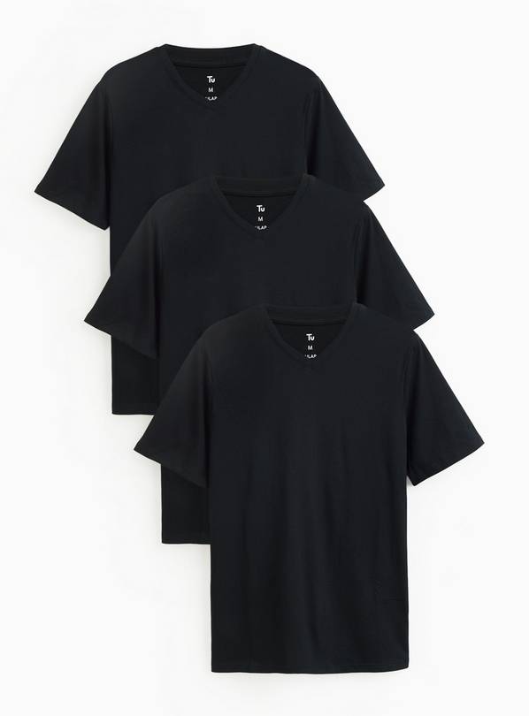 Black Regular V Neck T-Shirts 3 Pack XXXXL