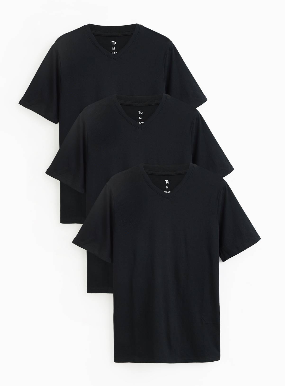 Black Regular V Neck T-Shirts 3 Pack XXXL - Image 1