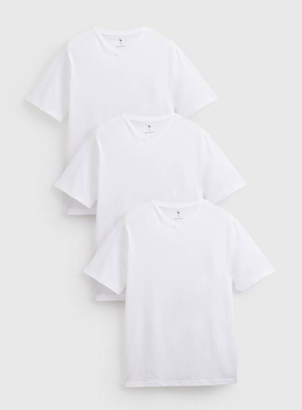 White Regular V Neck T-Shirts 3 Pack XXXL