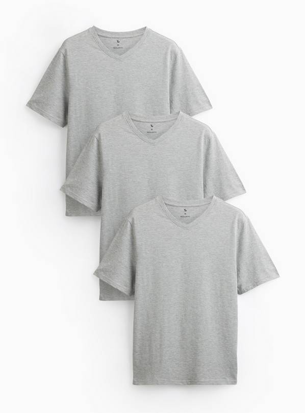 Grey V Neck Core T-Shirts 3 Pack M