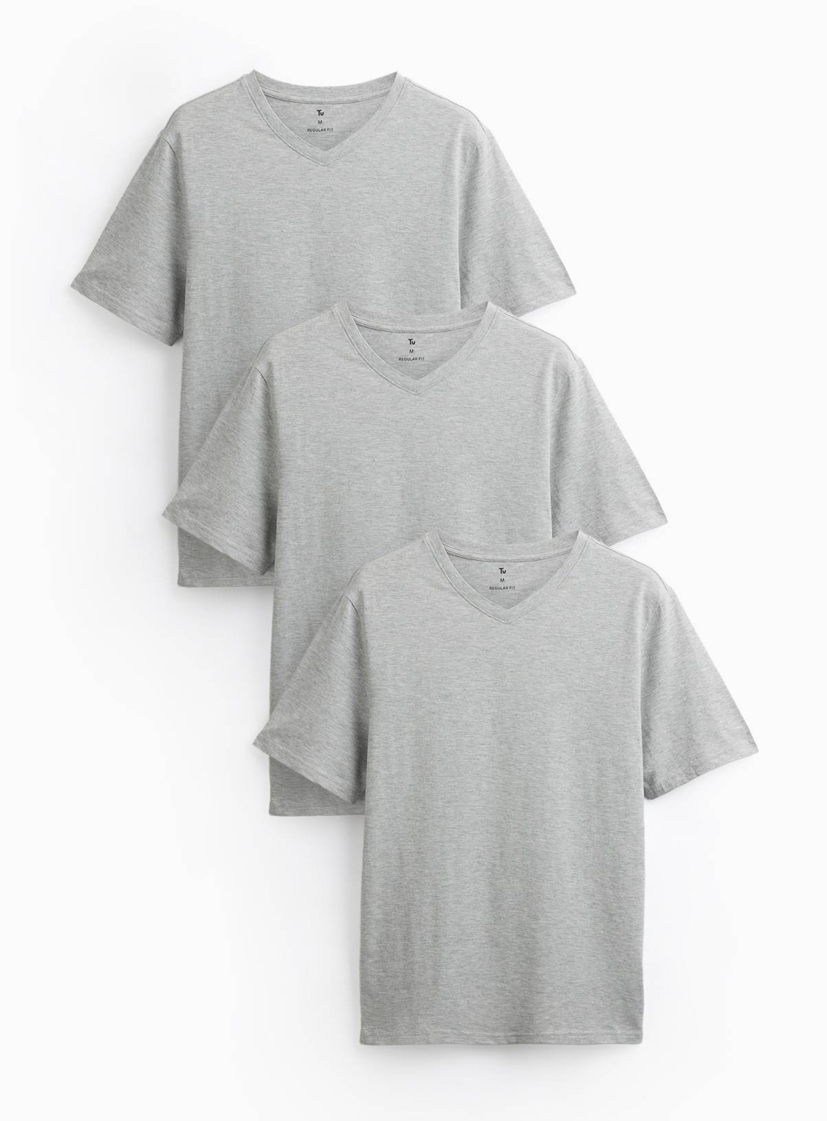 Grey V Neck Core T-Shirts 3 Pack XXXL - Image 1