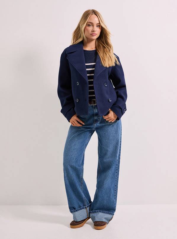 DOROTHY PERKINS Cuff Detail Wide Collared Short Coat Navy 14