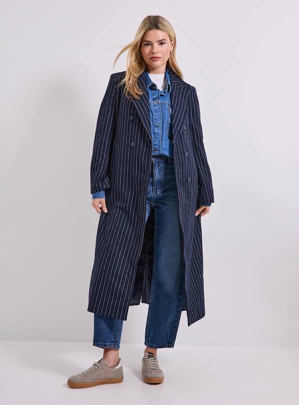 DOROTHY PERKINS Pinstripe Faux Wool Coat Navy 18