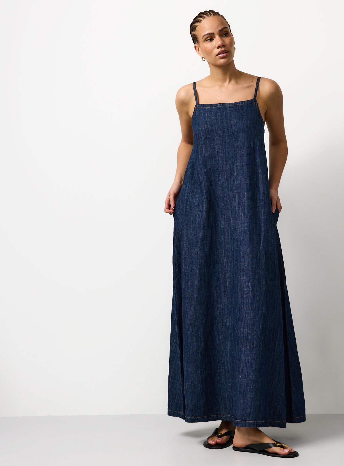 Buy Dark Denim Square Neck Maxi Pinafore Dress 10 | null | Argos