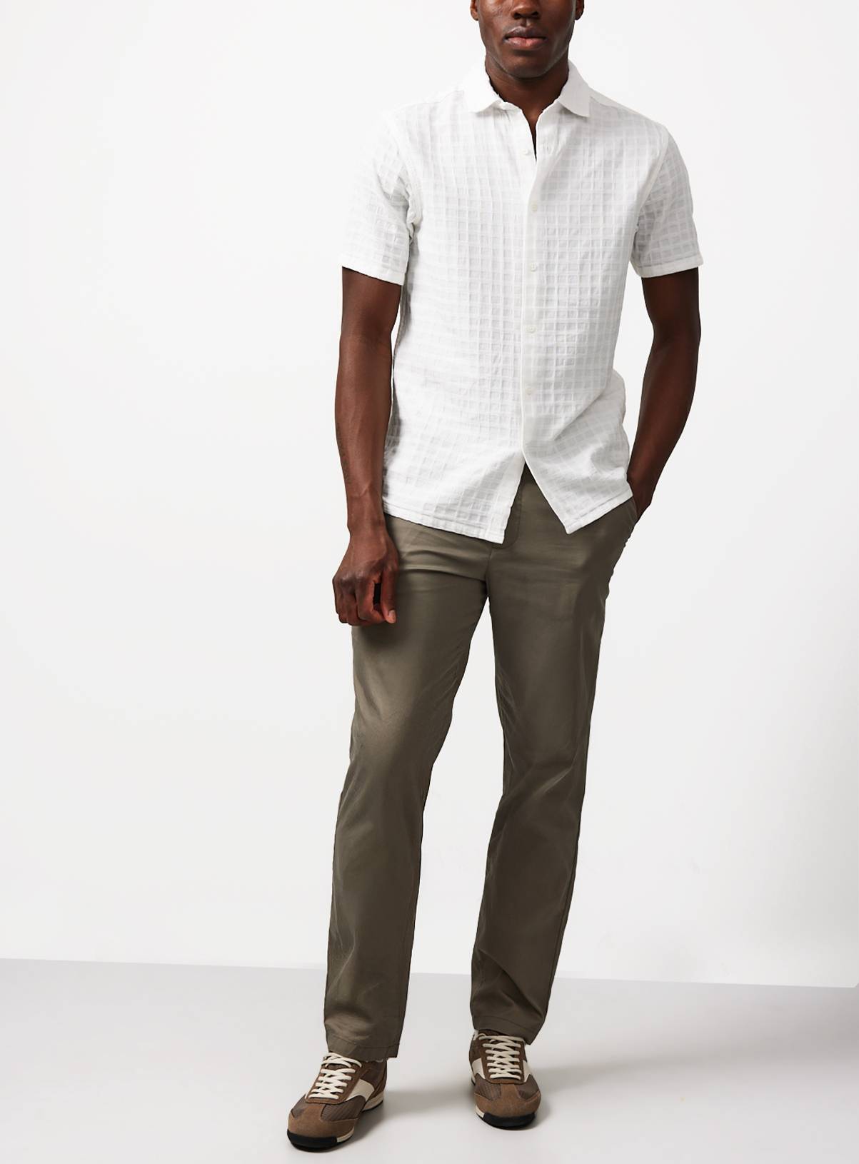 Khaki Straight Leg Lightweight Chino Trousers 42L - Image 1