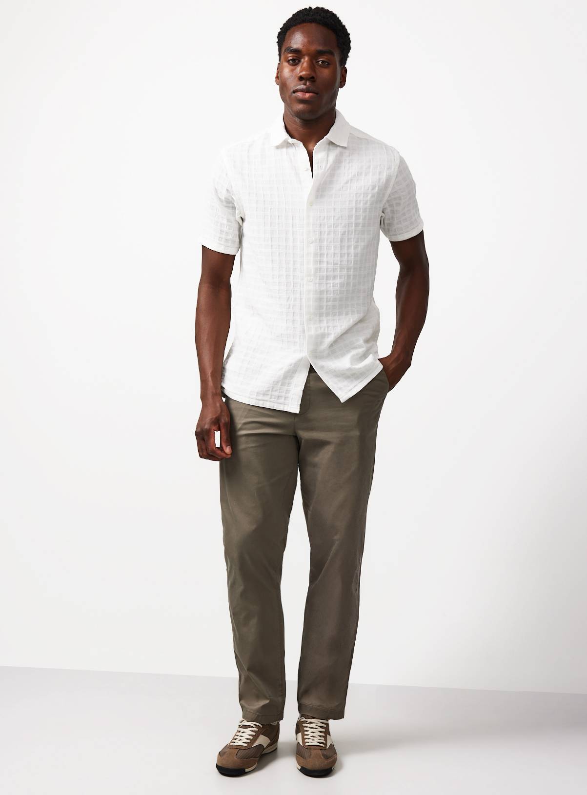 Khaki Straight Leg Lightweight Chino Trousers 42L - Image 2
