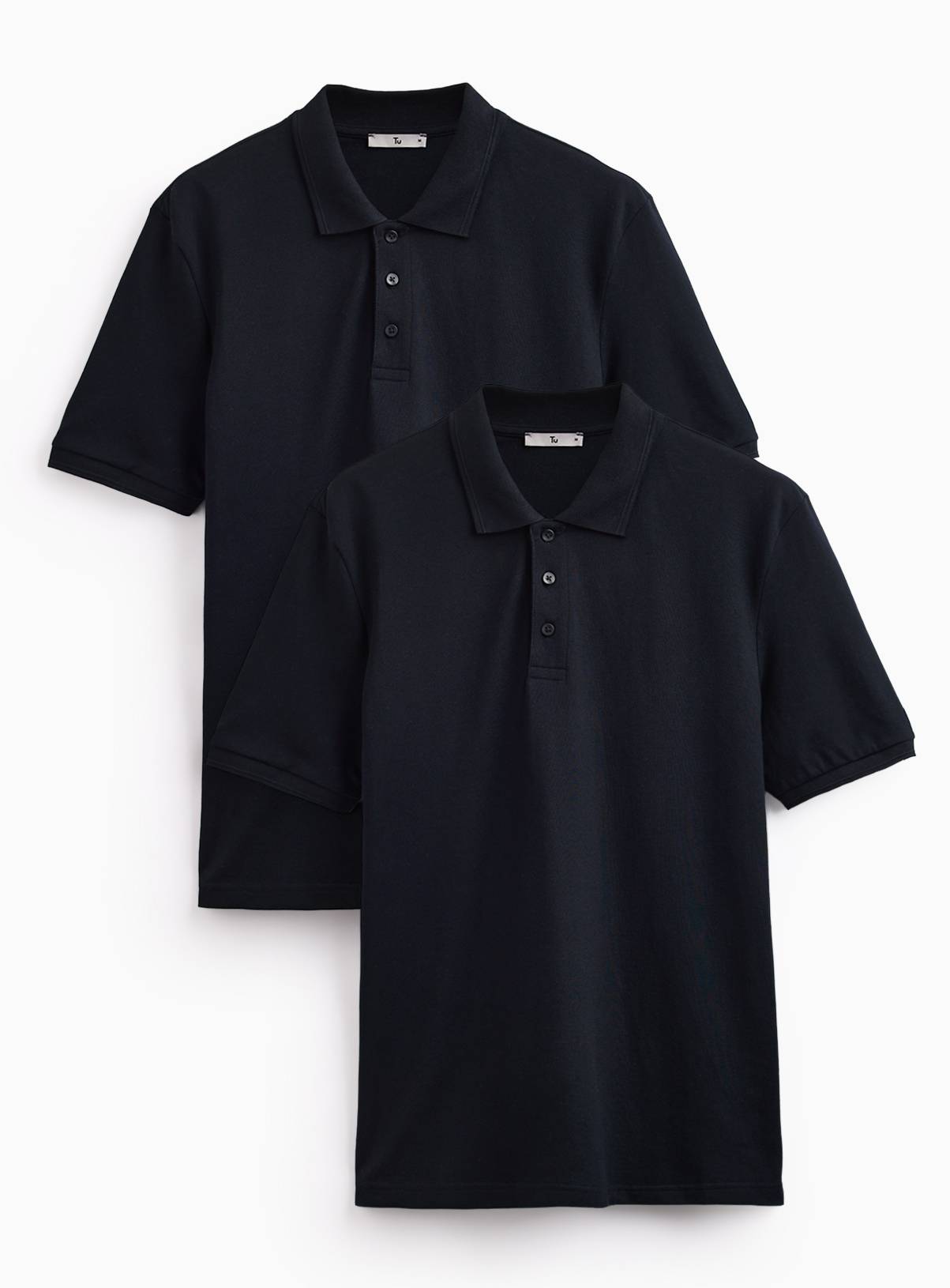 Black 2 Pack Piqué Polo Shirts M - Image 1