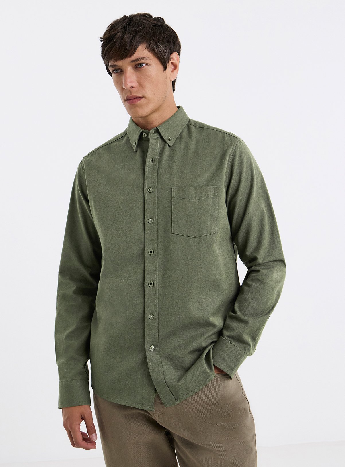 JACAMO Long Sleeve Oxford Shirt Regular Khaki 2XL - Image 1 thumbnail
