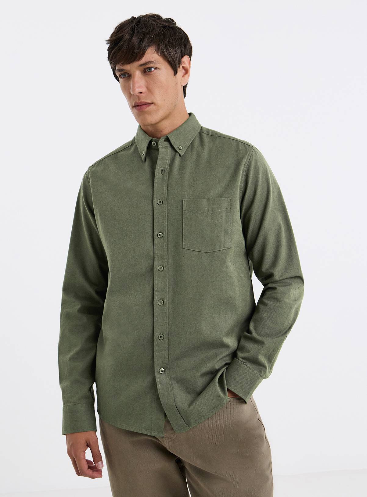 JACAMO Long Sleeve Oxford Shirt Regular Khaki 2XL - Image 1