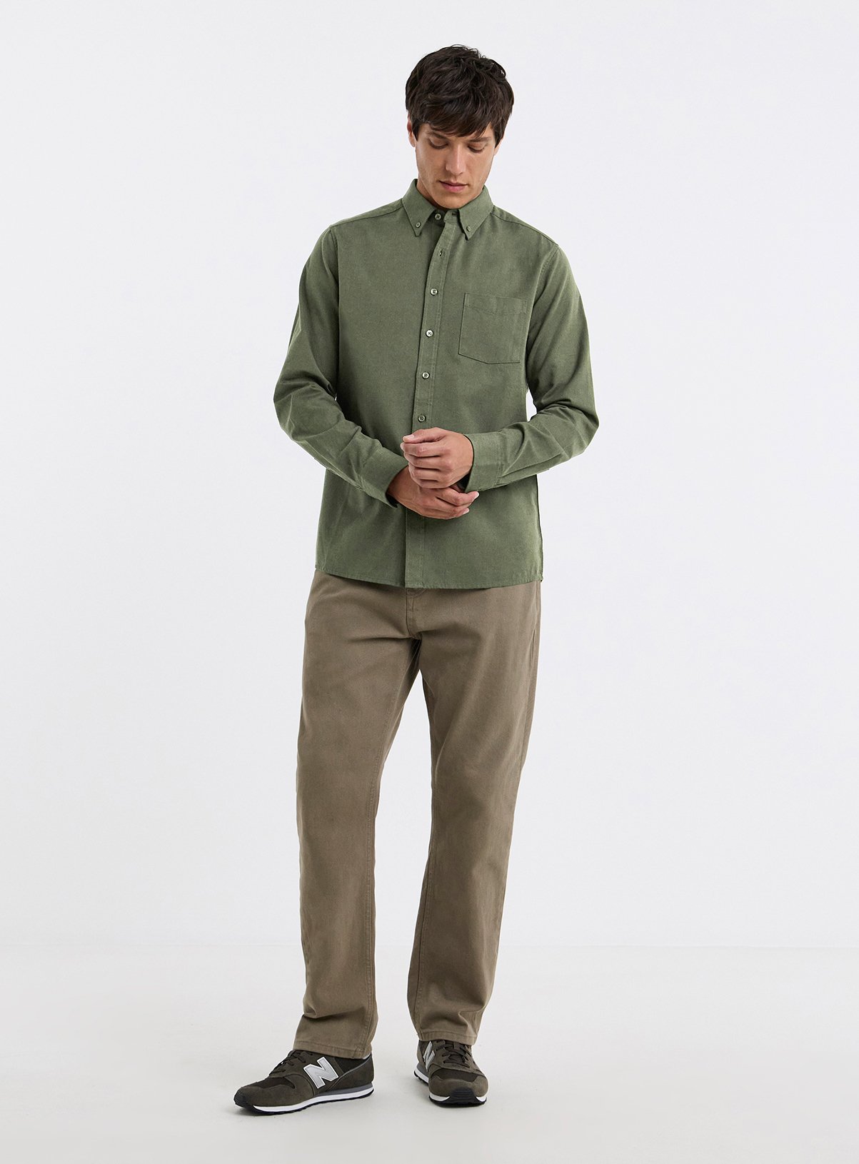 JACAMO Long Sleeve Oxford Shirt Regular Khaki 2XL - Image 3 thumbnail