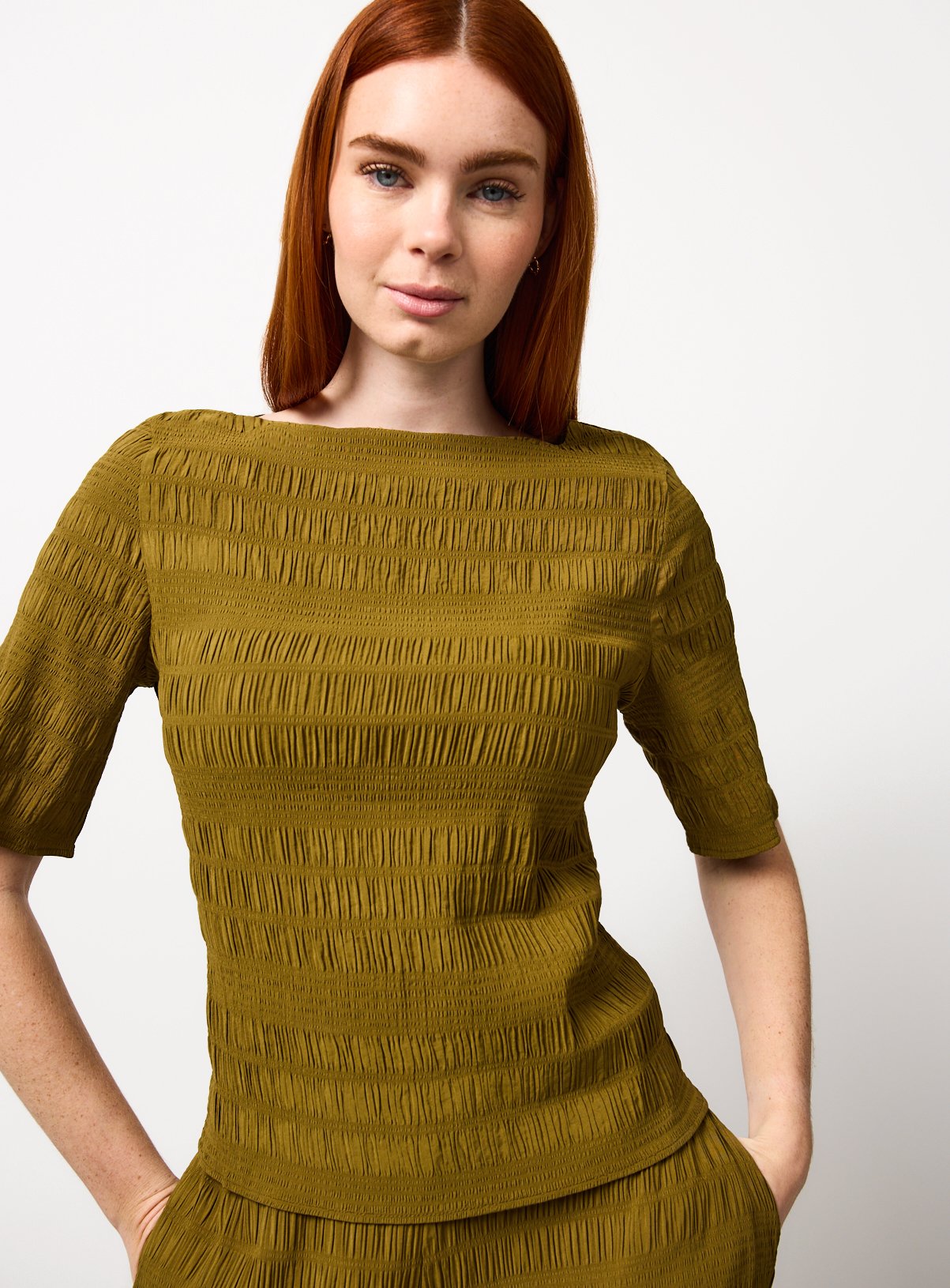Khaki Textured Stripe Co-ord Top 16 - Image 2 thumbnail