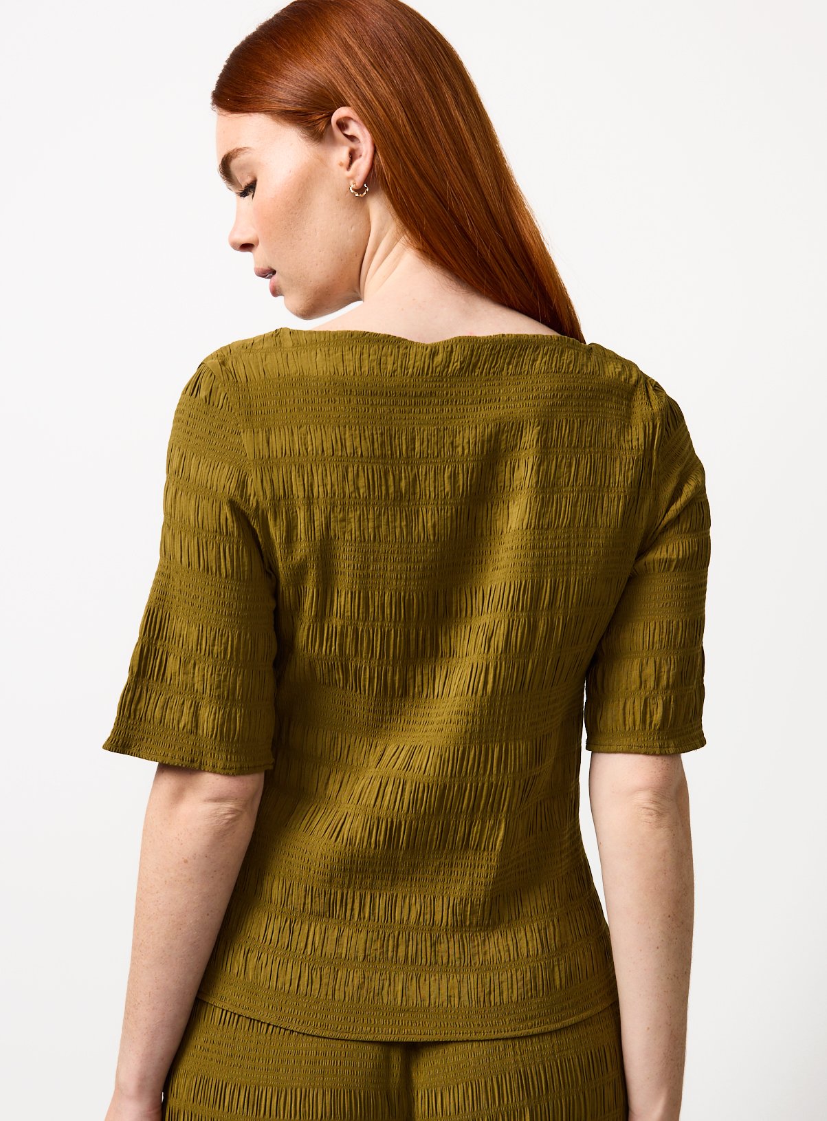 Khaki Textured Stripe Co-ord Top 16 - Image 4 thumbnail